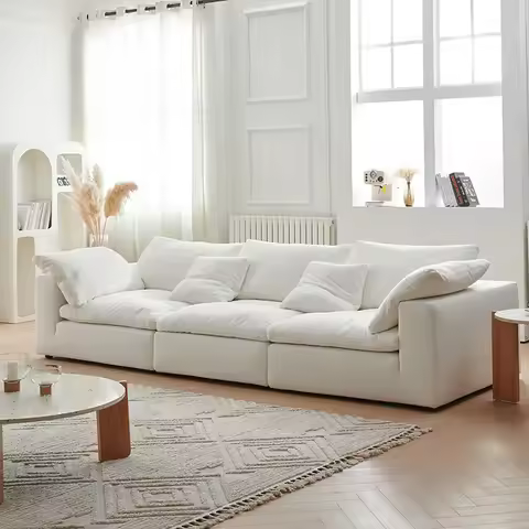 for Cloud Sofa Living Room Cream Wabi Sabi Style Down Cotton Linen Small Apartment Home BnB Removabl