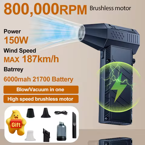 800000RPM X60 Powerful Violent Fan 150W High-Speed Portable 6000mAh Rechargeable 53m/s Typhoon Wind 