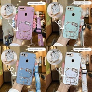 Casing Oppo A5S Case Oppo A7 Case Oppo A12 Case Oppo A3S Case Oppo A11K Case Oppo A1K Case Oppo A5 A9 2020 Case Oppo F5 Youth F5 Plus Case Oppo F7 A12E Case Vanity Mirror Cute Hello Kitty Anime Stand Wrist Band With Metal Sheet Phone Case SK