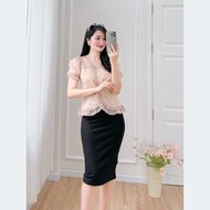 Áo kiểu công sở cổ tim tay phồng thời trang Eden - ASM243