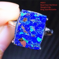 Natural Blue Malachite Lapis Lazuli Adjustable Ring 14x10mm Beads Woman Men 925 Sterling Silver Azulite Rectangle Ring AAAAAA