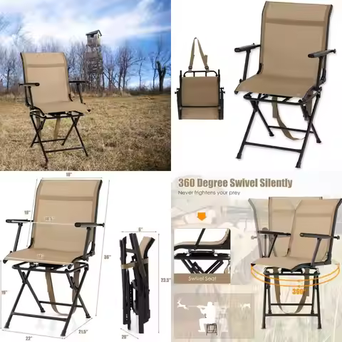 Portable 360° Swivel Hunting Chair with Carry Handle, 330 lbs Weight Capacity, Waterproof and Silent