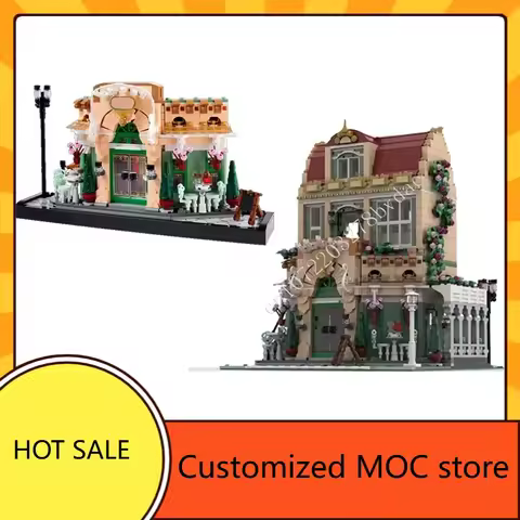 Café Fleur V2 French Café MOC streetview PuzzlesArchitecture Creative DIY artistic Assembly Birthday