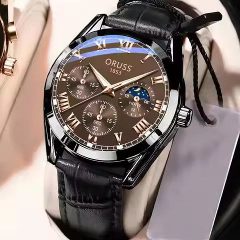 ORUSS Fashion Casual Men Quartz Watch High Quality Leather Strap Luminous Pointer 30M Waterproof Spo