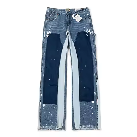 Y2k Jeans Men Painting Patch Baggy Stacked Jeans Fashion Work Wear Popular Stretch Patch Denim Stack