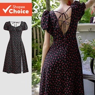 Women Boho Ditsy Floral Pattern Lace Tie Back Dress L133AD590