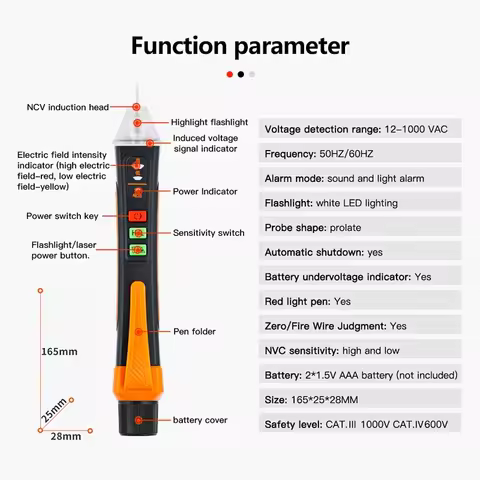 NJTY Non Contact Voltage Detector T02A AC Voltage Tester Pen Meter 12-1000V Electric Sensor Test Pen