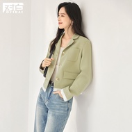 Pay White | 2024 Spring Cuffs Contrast Color Fake Two-Piece Single Side Patch Pocket Women's Short Blazer