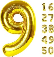 40 Inch Gold Balloon Number 9,Jumbo Mylar Foil Helium Balloon for 9 19th 29th 39th 90th 99th Digital