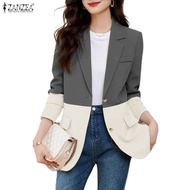 ZANZEA Women Korean Casual Contrast Button Collar Full Sleeve Blazer