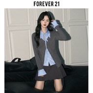 เสื้อเชิ้ตลายทางสีเทา Forever 21 สำหรับผู้หญิง แขนยาว ทรงปกติ คอกลม ทรงหลวม แฟชั่นฤดูใบไม้ผลิ 2025