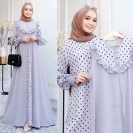 Set Gamis Cardi Ceruty Babydoll Polka Terbaru/Set Gamis Rompi/Kimiko