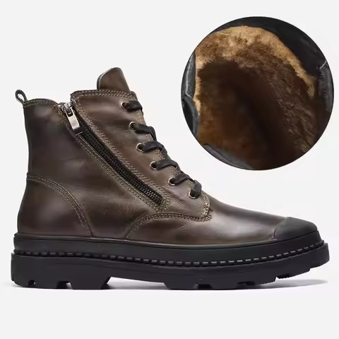 Natural Cow Leather Men Winter Boots Handmade Retro Men Boots Genuine Leather Men Winter Shoes Leath