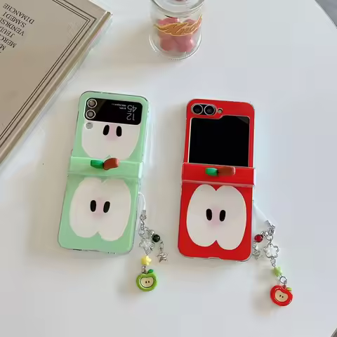Funny Cute 3D Fruit Petiole Pendant Case for Samsung Galaxy Z Flip8 7 6 5 for Xiaomi MixFlip2 Mixfli
