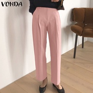 MASHYCHIC VONDA กางเกงเสื้อสูทสีพื้นทำงานผู้หญิงกางเกงขาทรงกระบอกพร้อมกระเป๋าธุรกิจ