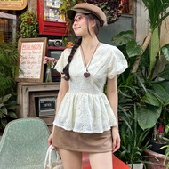 (PB.HAVANA) Áo FIORA tay bồng cổ tim dáng xoè AO524