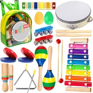 Stoie's 19 pcs Musical Instruments for Toddlers, 1-3 Baby Instruments, Wooden Musical Toys for Toddl