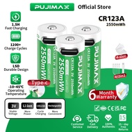 【⚡Ready Stock】CR123A 3V 2550mwh Li-ion Battery USB Rechargeable Battery type-C fast charge