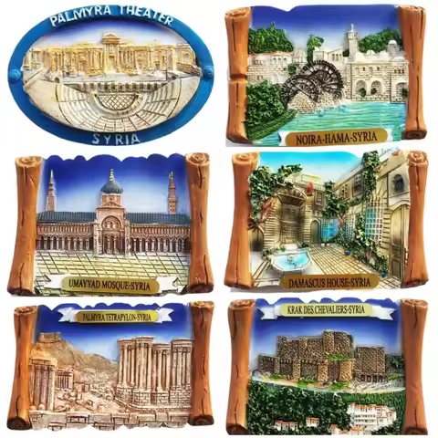 Syria Fridge Magnets Damascus Travelling Souvenirs Palmyra Theater Palmyra Teirapylon Bosra Theater 