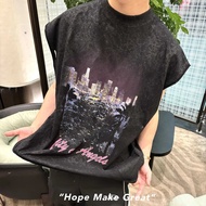 Fashion Wear, Fashion Matching, All-Match, Series Shirt City Night View Pattern Black Sleeveless Loo