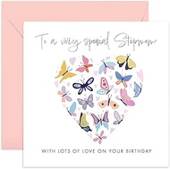Old English Co. Butterfly Hearts Special Stepmom Birthday Card - 40th, 50th, 60th, 70th, 80th Stepmo