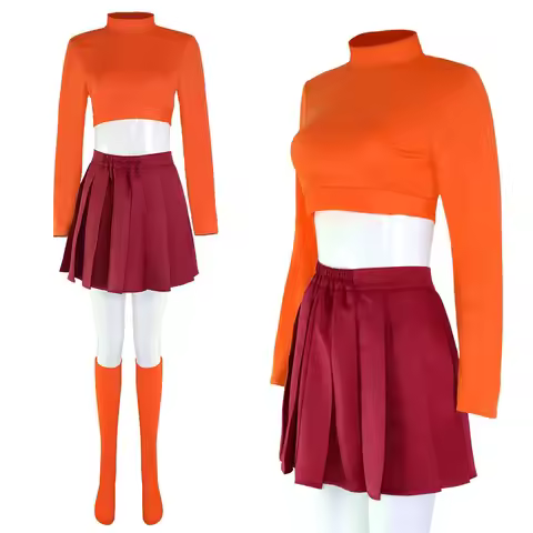 Anime Velma Cosplay Costume Movie Character Orange Uniform Halloween Costume For Women Girls Cosplay