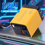 3 IN 1 80W Retractable Phone Charger  - Fast Charger Ports - Fast Wall Charger With Built-in 70cm  C