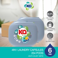 *NEW*Ka 4in1 Antibacterial Laundry Capsules Detergent 34 Pods x 6 Tubs - Anti-Dust Mite