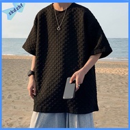 Korean Waffle T Shirt Men Summer New Loose Plus Size Unisex Kosong Plain Oversize Man Tshirt Baju T 