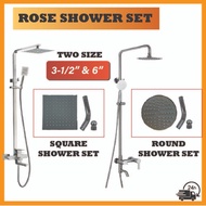 [BAGUS] Rose Shower Set Round or Square Head 3-1/2" & 6"/ Shower Head Shower Arm 玫瑰花洒