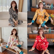 睡衣 Baju Tidur kain pyjamas satin Long Sleeve Women comfortable Sleepwear Casual Nightwear Quality lady Pajamas Set Fashi