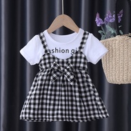 gaun baby girl newborn,Korean version of female baby dress,western style,children braces plaid skirt