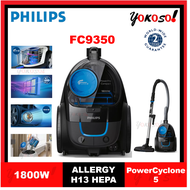 Philips FC9350 PowerPro Compact Bagless Vacuum Cleaner 1800W / PowerCyclone 5 / Allergy H13 HEPA Fil