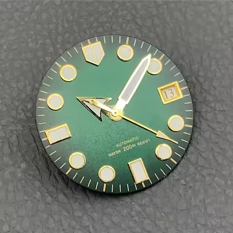 Green 28.5mm Watch Dial and Watch Hand Combination 2 Dial Fixing Feet 3 o'clock 3.8 o'clock 4.1 o'cl
