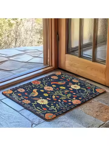 1 piece vintage floral pattern rug, lightweight decorative mat for esports room, laundry room, bathr