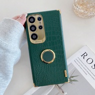 High-End Fashion Electroplated Shockproof Faux Crocodile Leather Magnetic Phone Case With Kickstand,