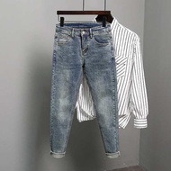 levis 501 original straight cut jeans Seluar jeans bergaya Korea lelaki, selebriti internet jenama bergaya, semangat sepadan sembilan mata, seluar panjang elastik kaki langsing