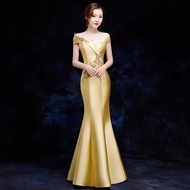 gaun mermiad simple polos wedding dress mermaid elegan gold satin