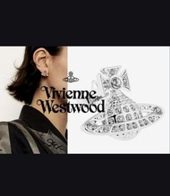 Vivienne Westwood薇薇安.伍茲-經典水鑽土星球Logo耳針/金/銀兩款色系/附防塵袋-紙袋-保證書卡