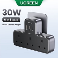 Ugreen 6-in-1 PD30W Fast Charging USB-A USB-C Extension Socket Wall Plug for iPhone 15 14, Macbook, 