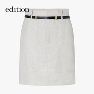 กระโปรงสั้นทรงเอผ้าลินินคอตตอนผสมสำหรับผู้หญิง ฤดูร้อน 2024 กระโปรงทรงเอเอวสูงแบบลำลอง รุ่น EBD2SKT0