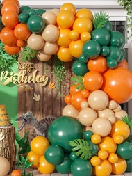 104入組啞綠橙黃氣球拱門裝飾套件,適用於兒童男孩叢林恐龍主題派對裝飾及叢林旅行生日會用品