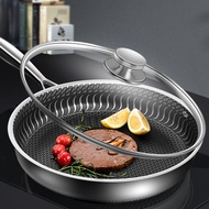 SUS304 Stainless Steel Honeycomb Nonstick Cooking Frying Pan 内外蜂窝双面屏煎盘玻璃盖