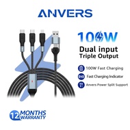 Anvers 3 IN 1 Fast Charging Data Cable USB-C to L+C 1.2/2m Black A9
