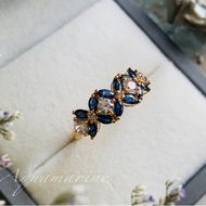 Heated Sapphire Ring Marquise cut Alternating With White Zircons gems