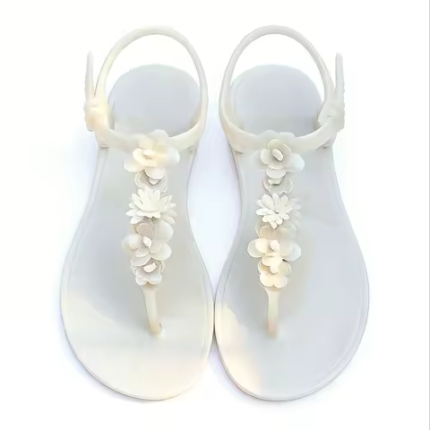 Women's Flat Jelly Sandals Comfort Water Summer Beach Jellies Thong Sandal Ladies Floral Flip flops 
