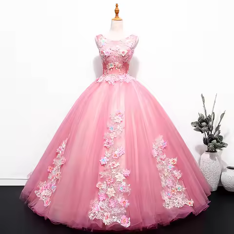 Customized Pink Ball Gown Quinceanera Dresses Appliques Tulle Prom Birthday Party Gowns Formal Occas