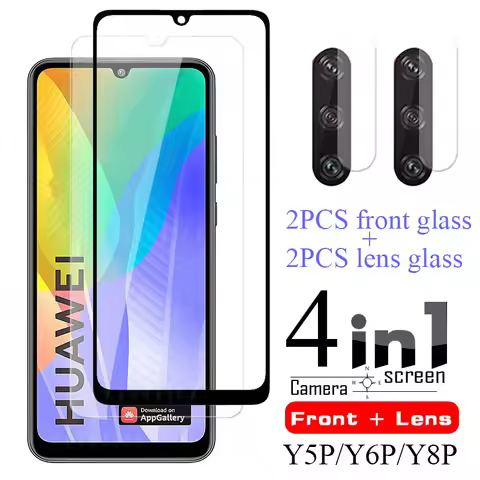 4 In 1 Protective Glass on for Huawei Y6p Screen Protector Tempered Huwei Y5p Y7p Y6s Y8s Y 5p 6p 7p