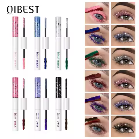 QIBEST 2 In 1 Diamond Glitter Mascara Lasting Colored Mascara Eyelashes Thickening Voluminous Double