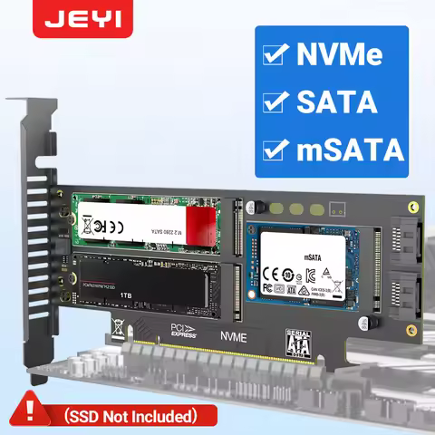 JEYI NVMe NGFF and mSATA SSD PCIe 4.0/3.0 Adapter Card, 3 in 1 M.2 NVME to PCIE/M.2 SATA SSD to SATA